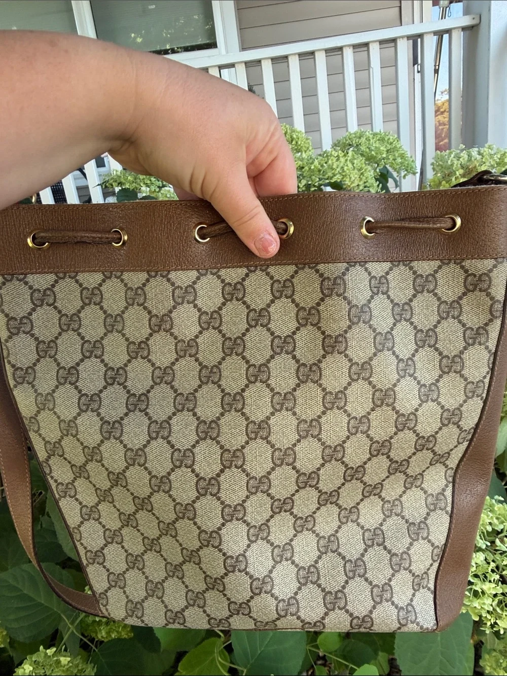 Vintage Gucci monogram canvas drawstring bucket bag 🌟 READ DISCRIPTION